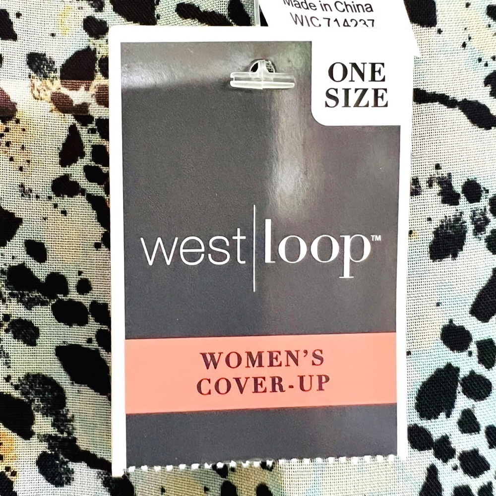 West Loop Animal Print Kimono Cover Up Boho Pom Pom Trim V Neck Sheer NWT OSFM - Picture 9 of 10